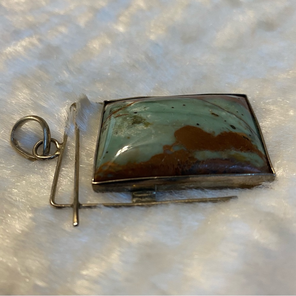 Signed Large Turquoise Sterling Silver Abstract P… - image 3